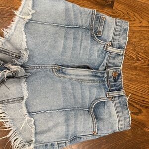REVICE Blue Distressed Jean Shorts Light Wash